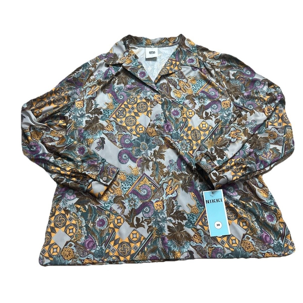 Vtg Nikki Women's button Up Blouse Top Size 20 Retro NOS